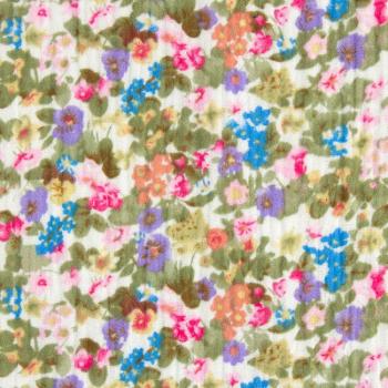 Musselin mit Blumen Bunt/Offwhite